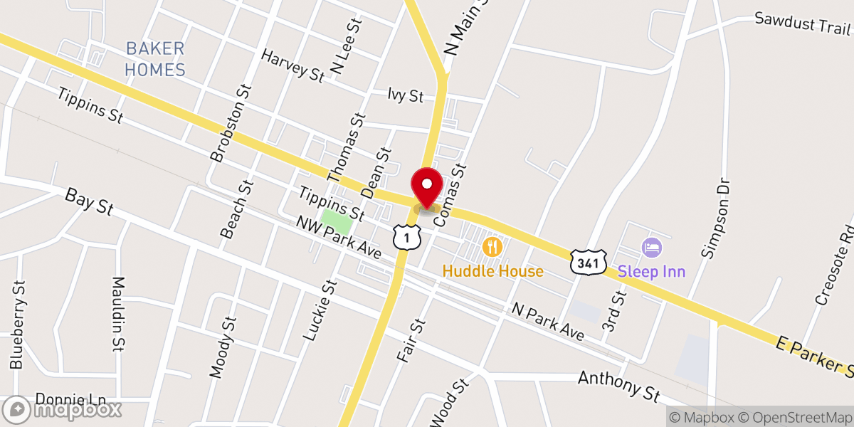 Map showing location of Red Oak Baptist Church