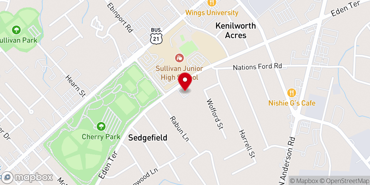 Map showing location of Rogers Memorial ARP Church