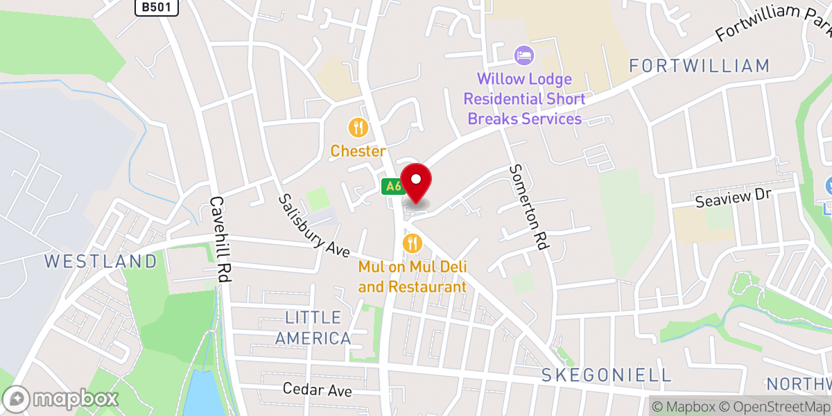 Map showing location of Church of the Immaculate Heart of Mary (Fortwilliam Church) Latin Mass