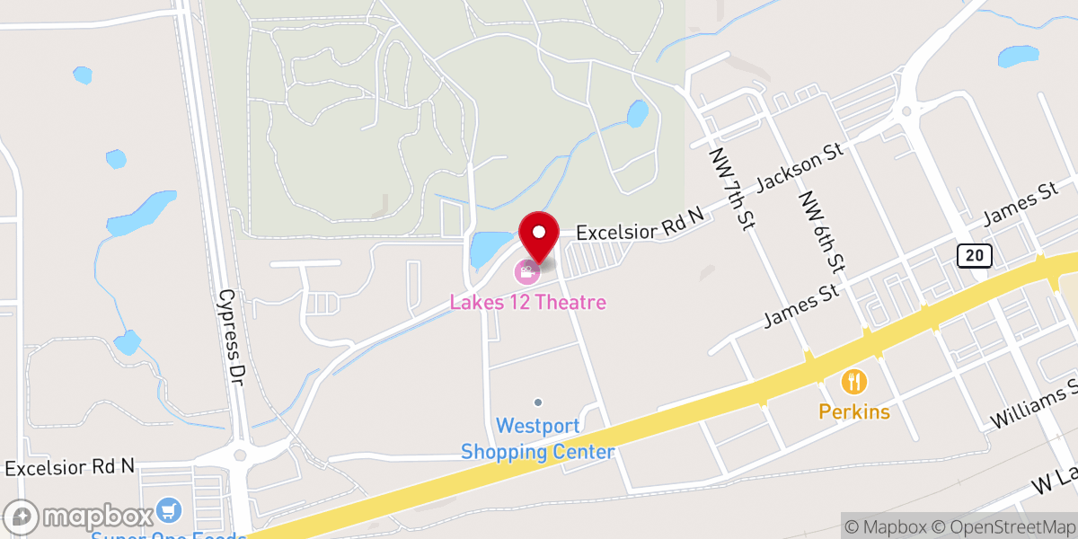 Map showing location of Lakes 12 Theatre