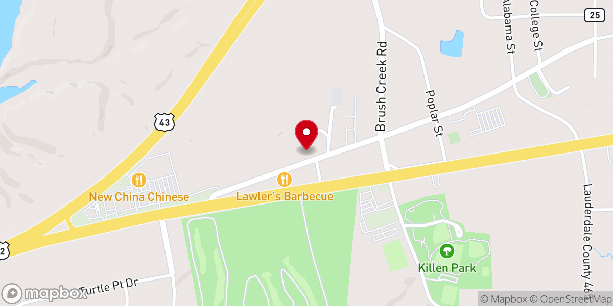 Map showing location of Killen Methodist Church