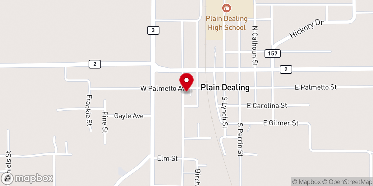 Map showing location of Plain Dealing City Hall