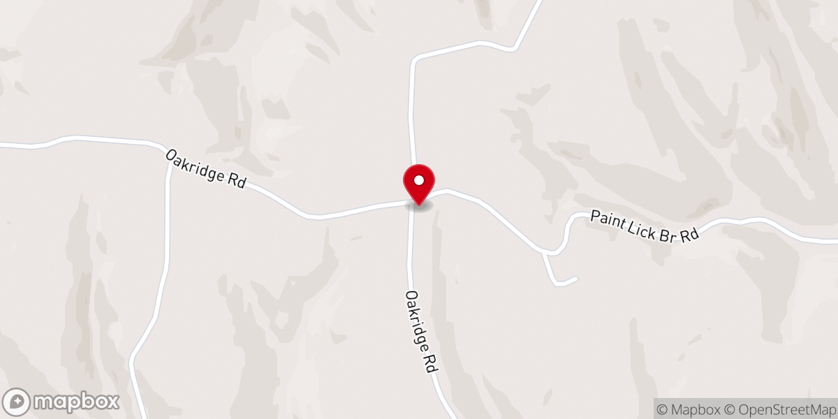 Map showing location of Oak Ridge Baptist Church
