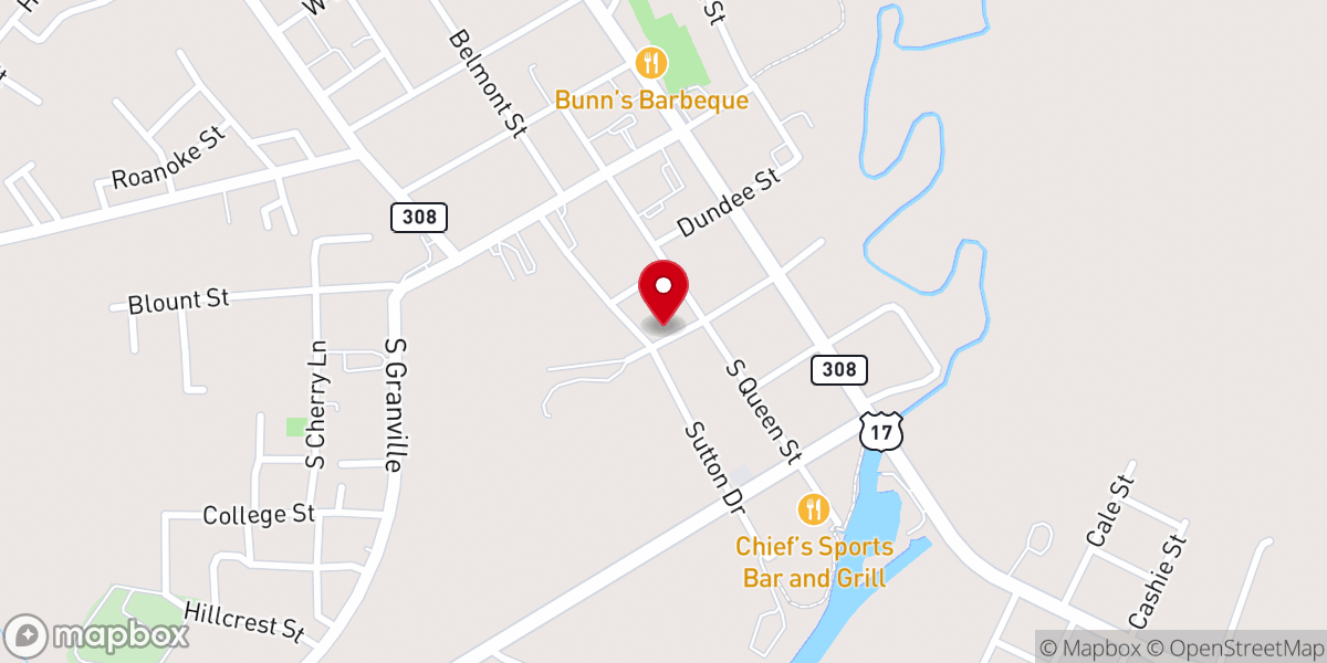 Map showing location of Cashie Baptist Church