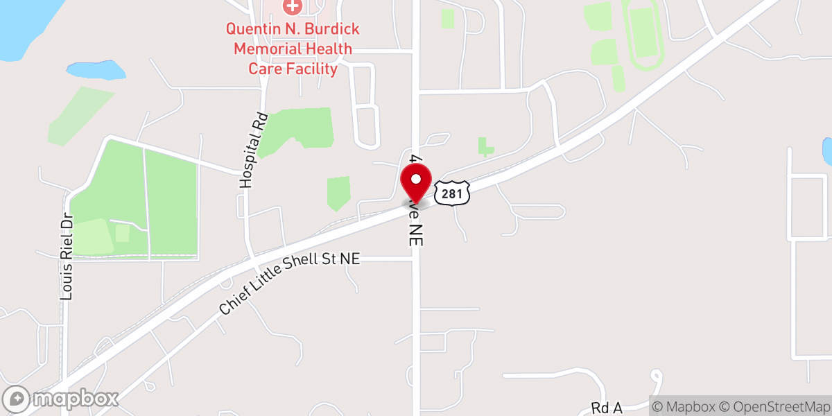 Map showing location of Belcourt