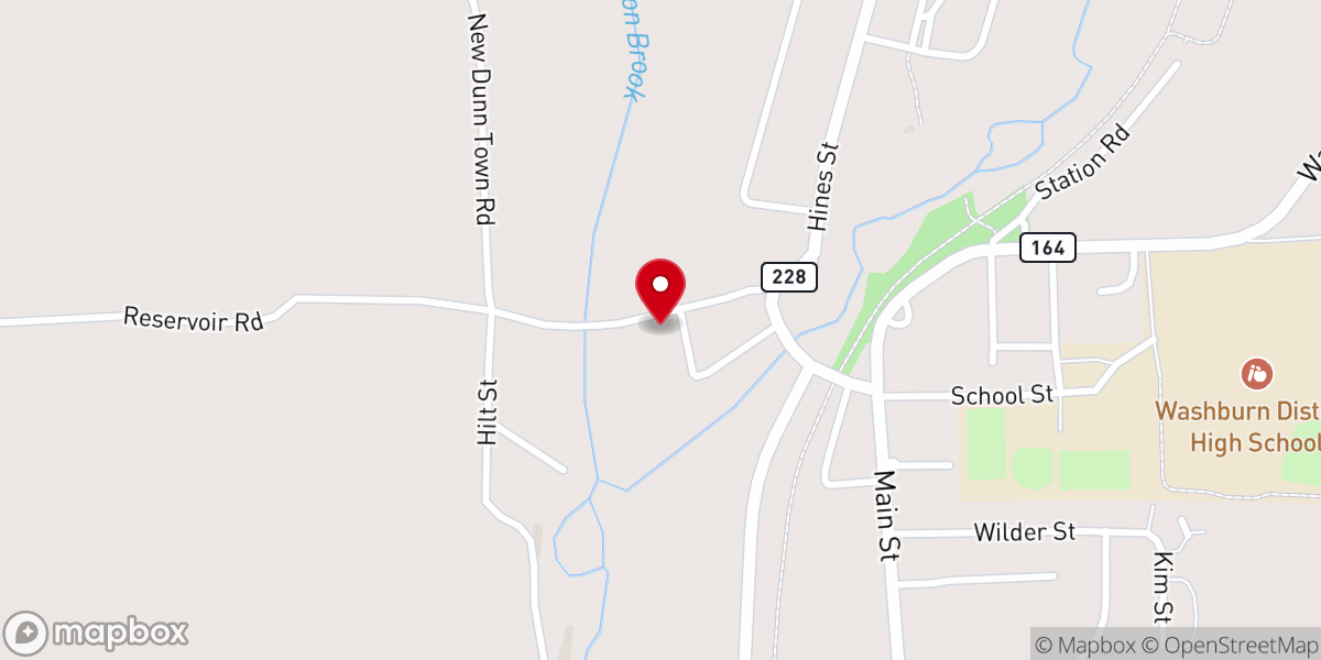 Map showing location of Washburn Town Water Pump