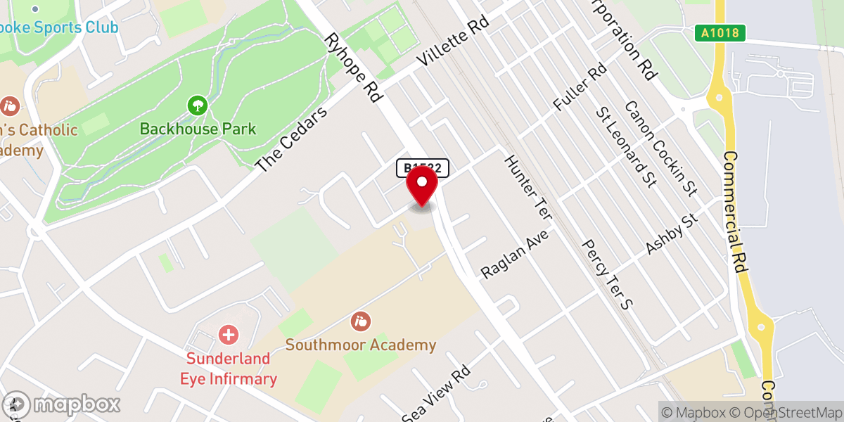 Map showing location of St Mary's Indian Orthodox Church, Sunderland