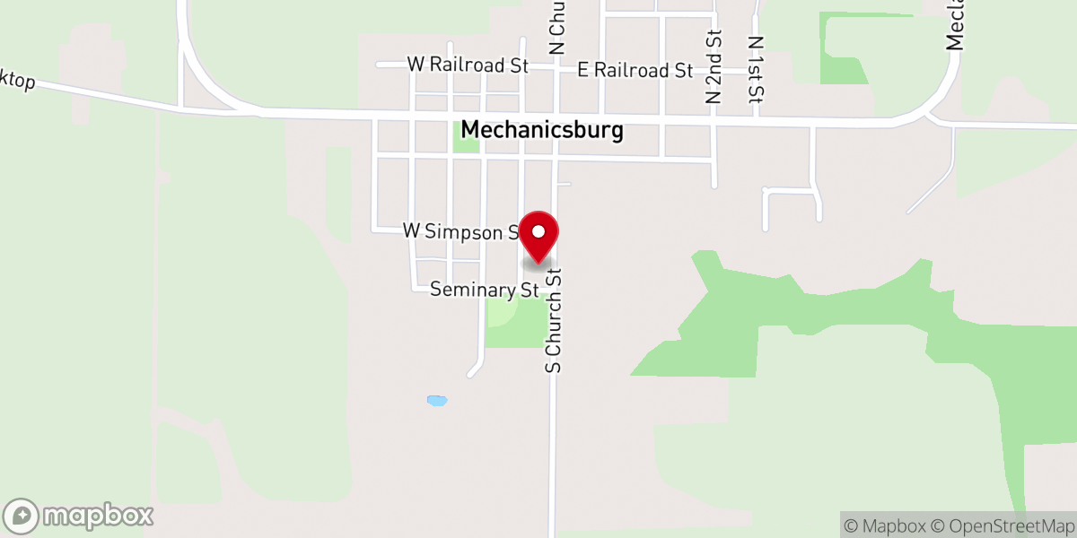 Map showing location of Mechanicsburg IL Christian Church