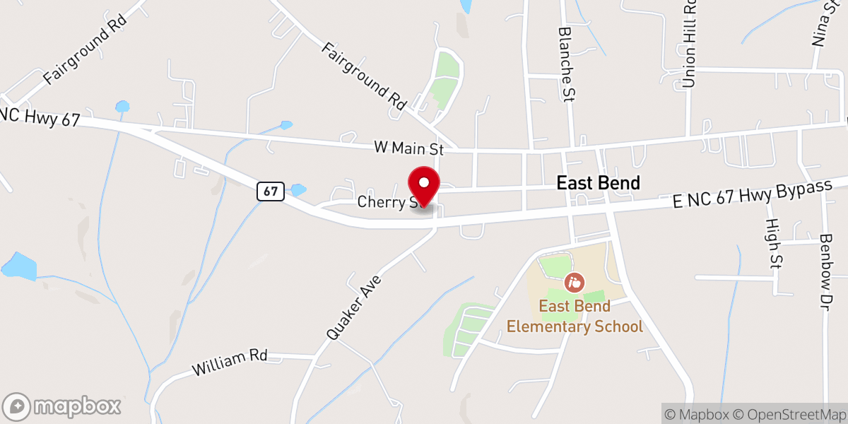 Map showing location of East Bend Friends Church