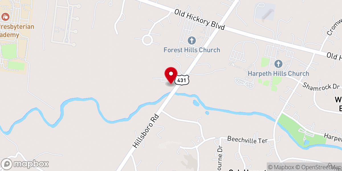 Map showing location of Harpeth Presbyterian Church
