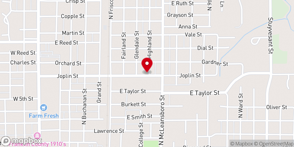 Map showing location of North Benton Baptist Church