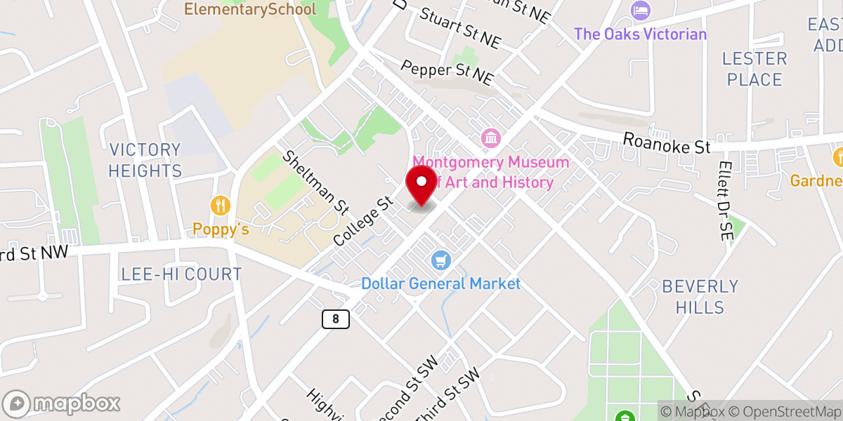 Map showing location of Christiansburg Presbyterian Church