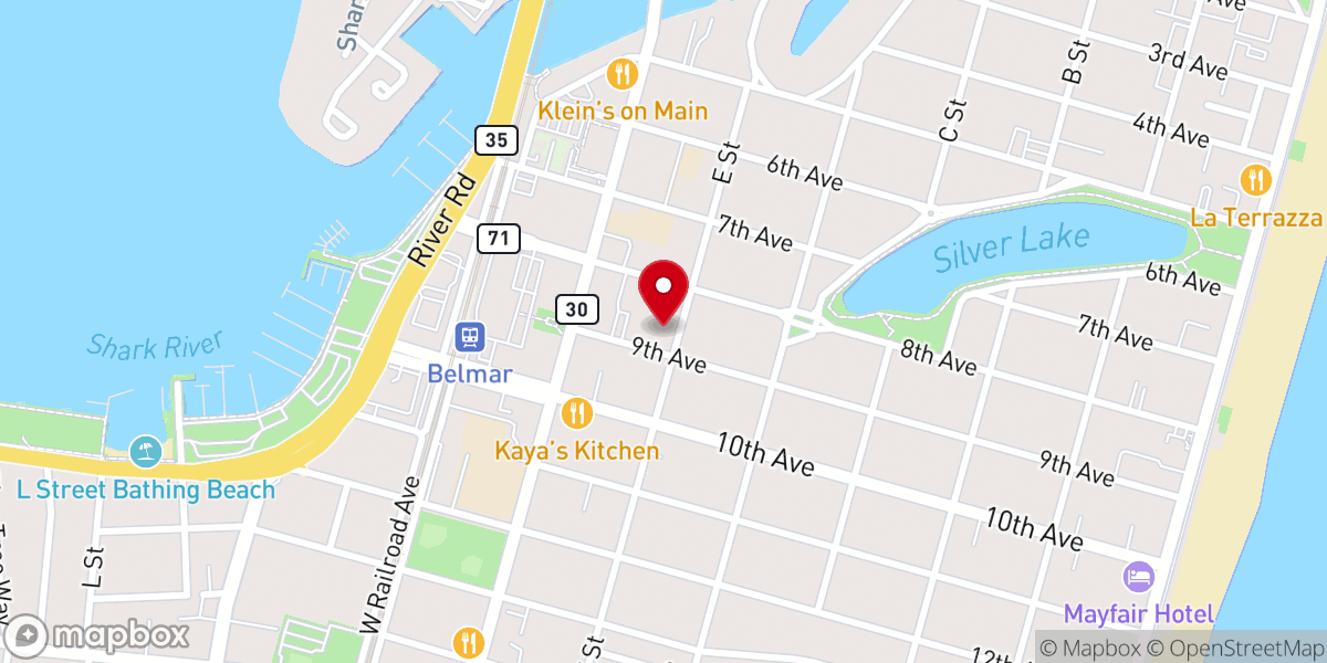 Map showing location of First Presbyterian Church of Belmar