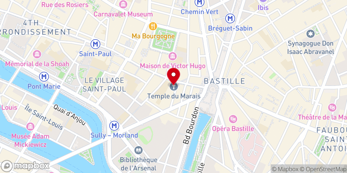 Map showing location of Temple du Marais