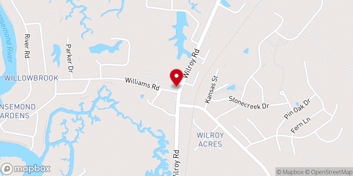 Map showing location of Wilroy Baptist Church