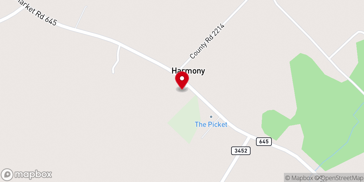 Map showing location of Harmony Baptist Church