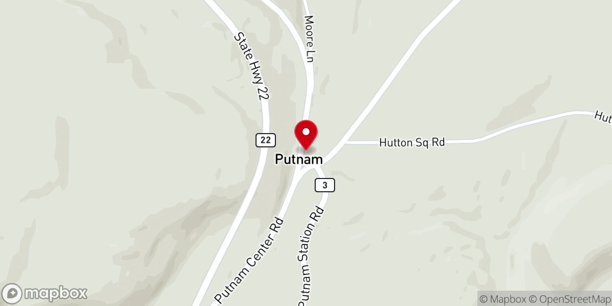Map showing location of Putnam Town Hall
