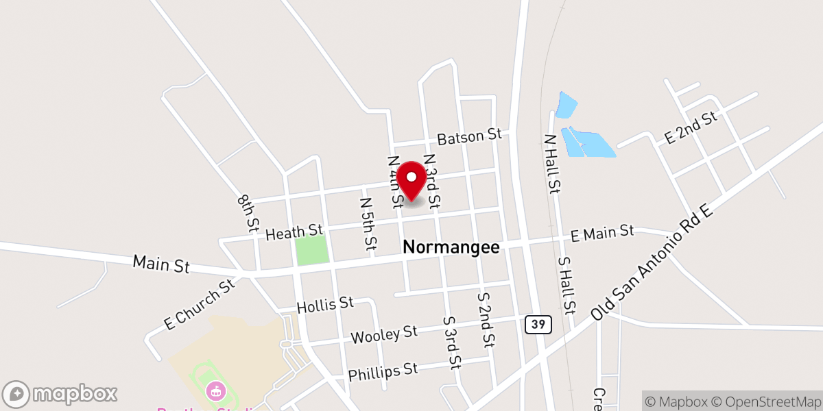 Map showing location of First Baptist Church Normangee
