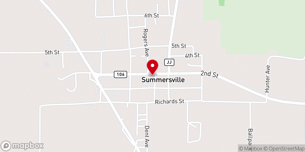 Map showing location of Summersville City Hall
