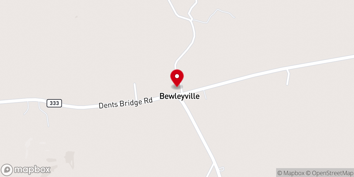 Map showing location of Bewleyville United Methodist Church