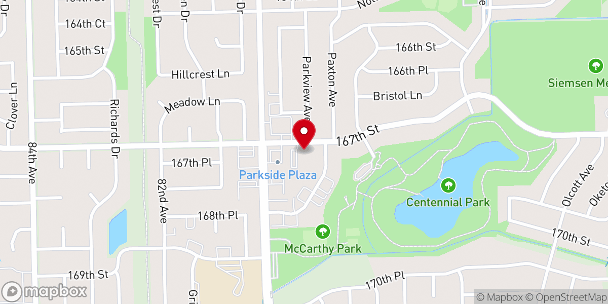 Map showing location of Tinley Park Community Church