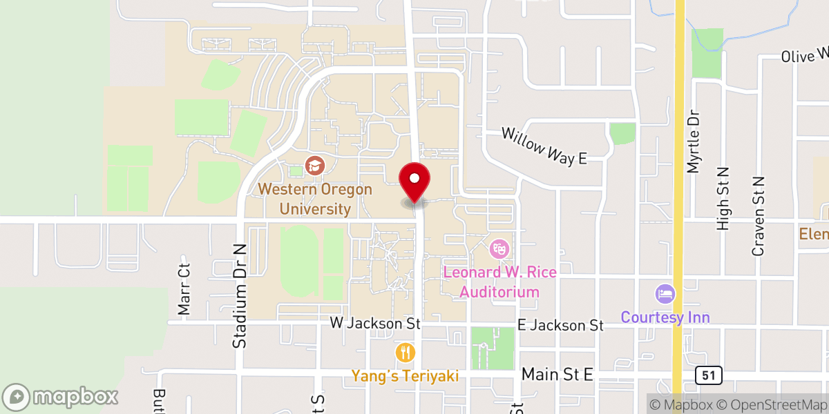 Map showing location of Western Oregon U - Monmouth Ave @ Church