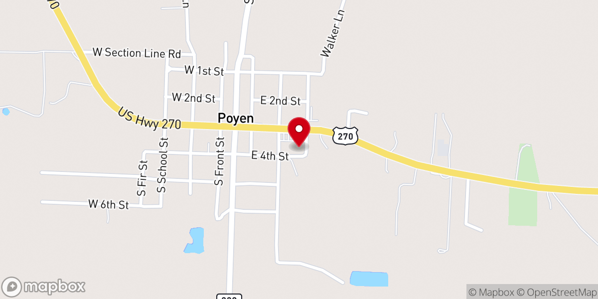 Map showing location of Poyen Assembly of God