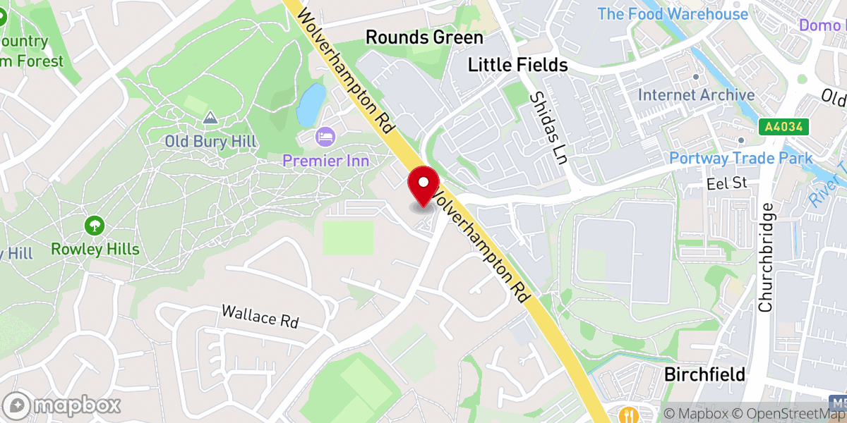 Map showing location of Rounds Green Methodist Church