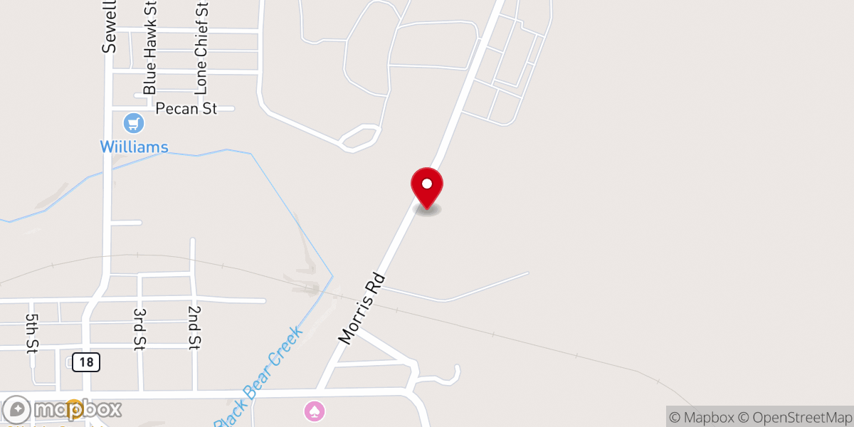 Map showing location of Pawnee Indian Baptist Church
