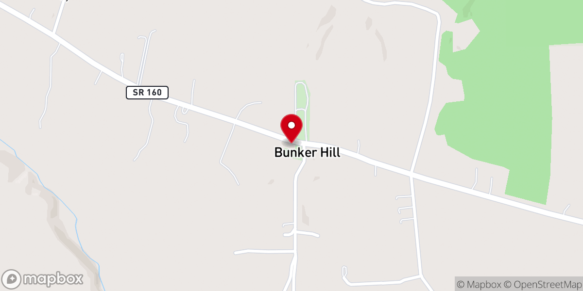 Map showing location of Bunker Hill Christian Church