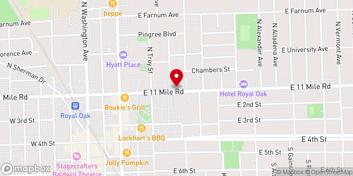 Map showing location of Royal Oak Church