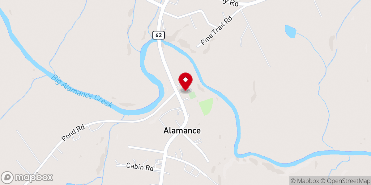 Map showing location of Alamance Lutheran Church