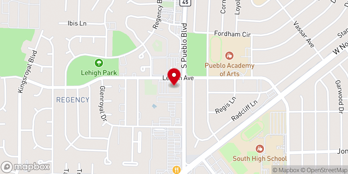 Map showing location of Pueblo Christian Center