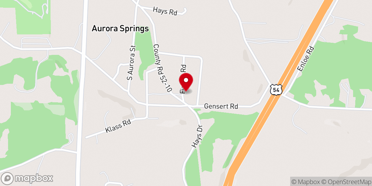 Map showing location of Aurora Springs Baptist Church