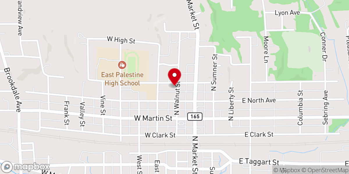 Map showing location of East Palestine Masonic Lodge #417