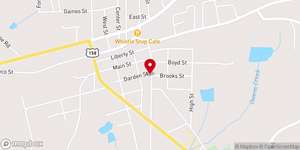 Map showing location of Norlina Baptist Church