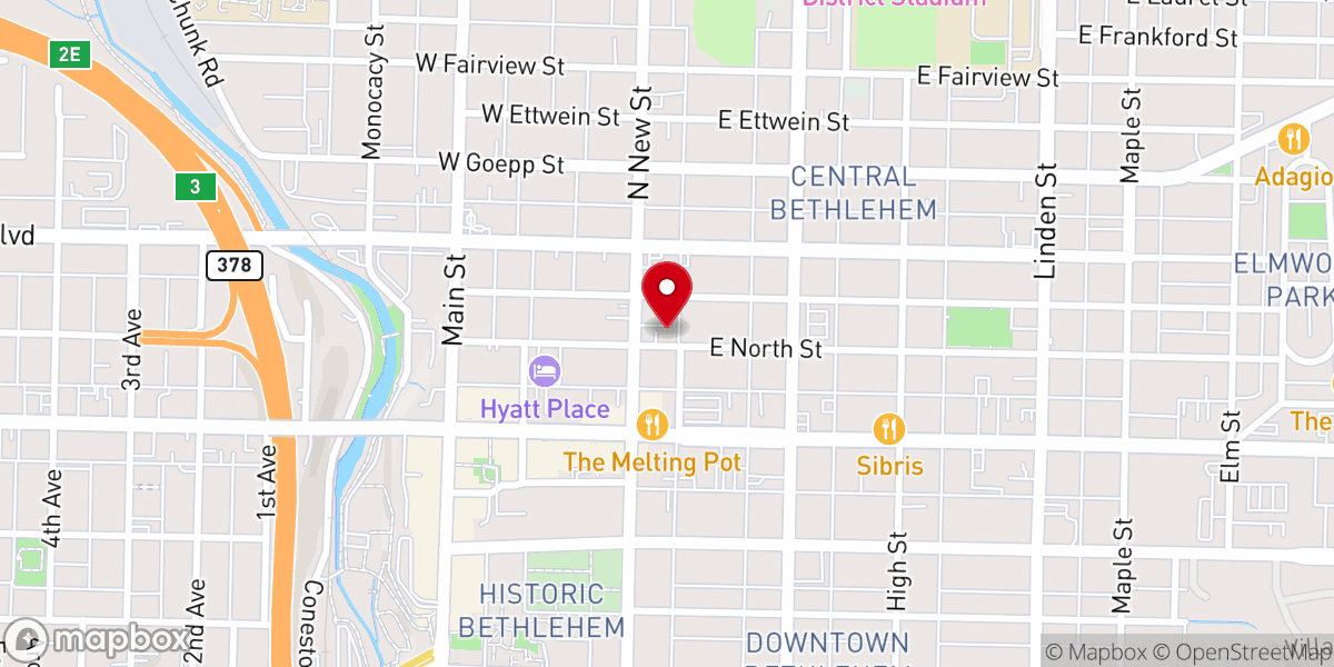 Map showing location of Korean United Methodist Church of Bethlehem (베들레헴 한인교회)