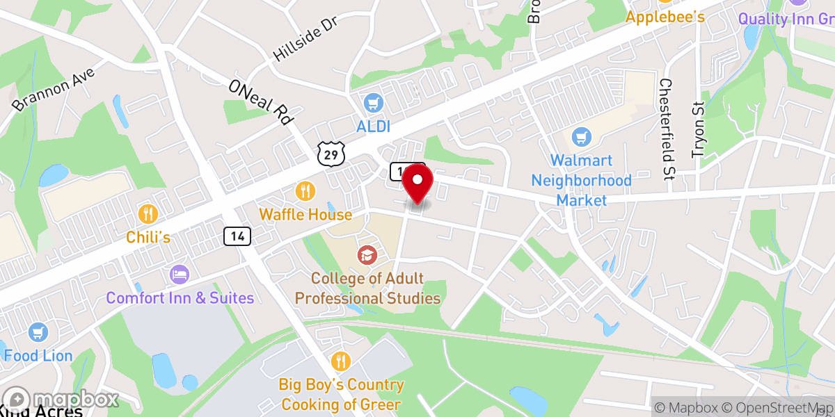 Map showing location of The Dwelling Place—formerly Three Streams Mission—Greer, SC