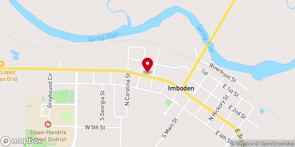Map showing location of First Baptist Church of Imboden