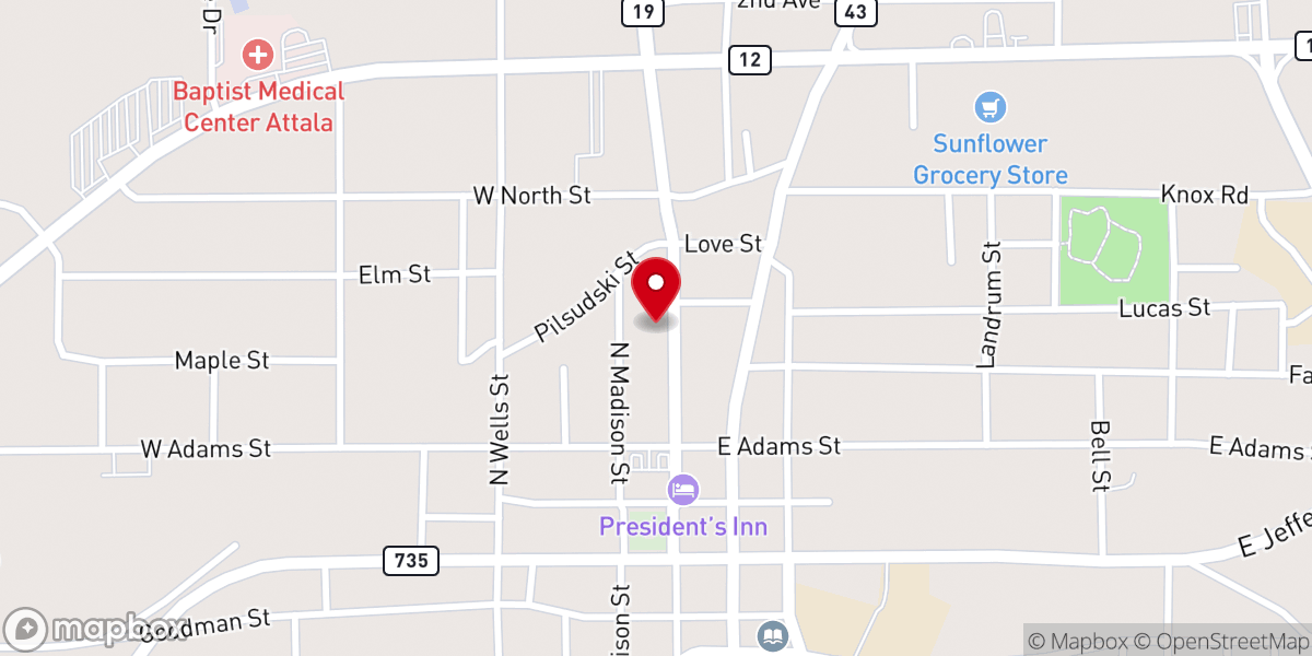 Map showing location of Jackson Street Baptist Church