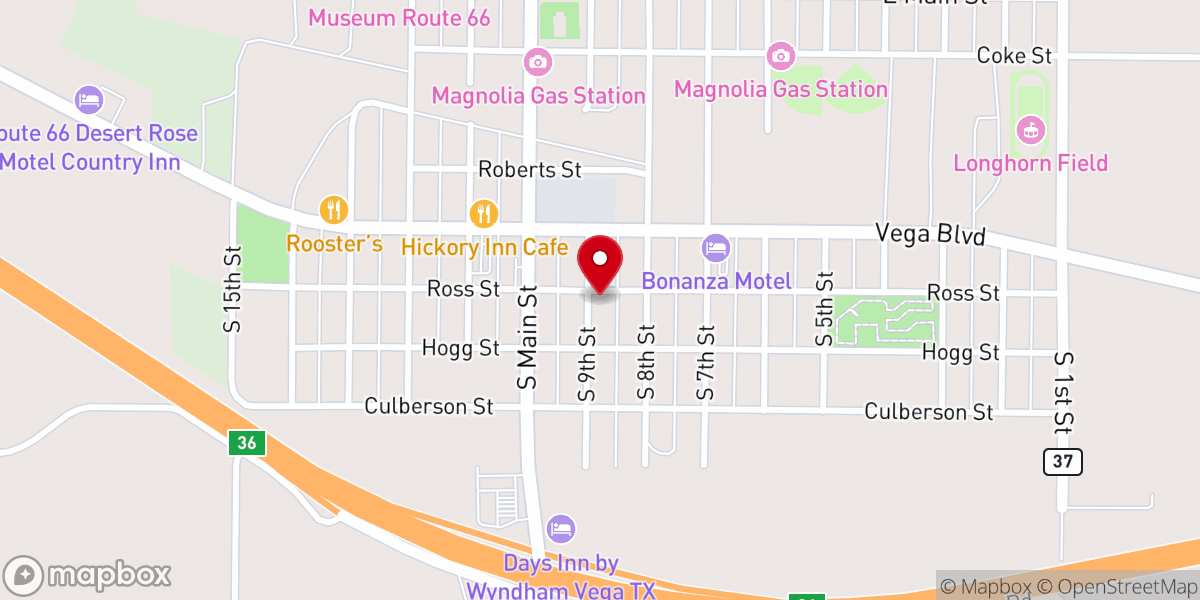 Map showing location of Vega Church of Christ