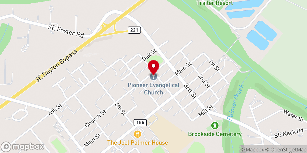 Map showing location of Pioneer Evangelical Church