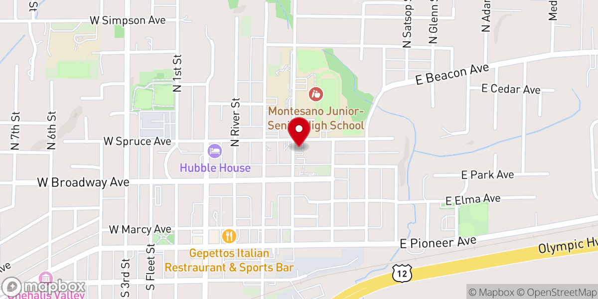 Map showing location of Montesano United Methodist Church