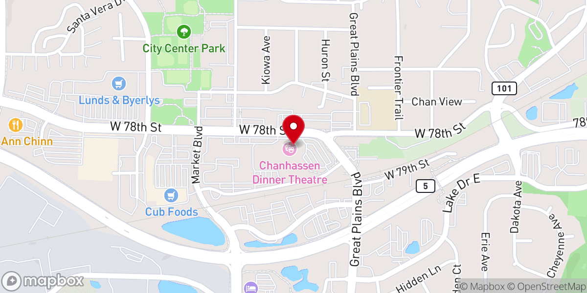 Map showing location of Chanhassen Dinner Theatres