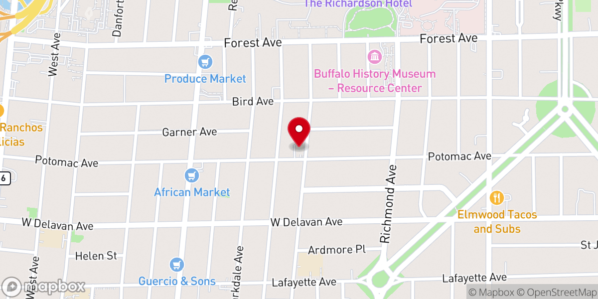 Map showing location of First United Methodist Church of Buffalo