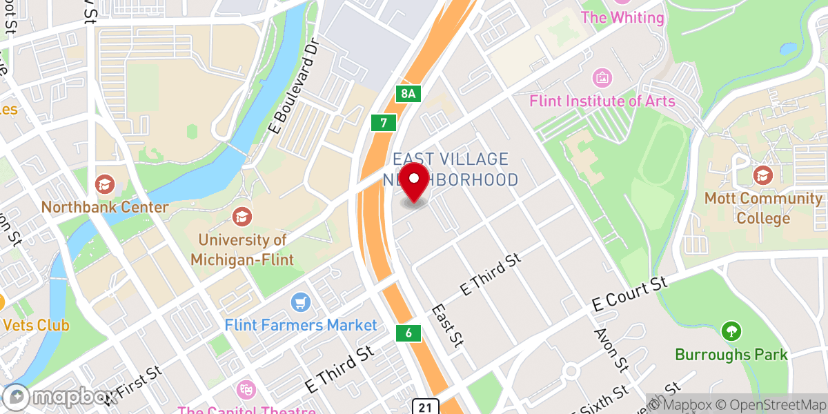 Map showing location of Riverside Tabernacle Assembly of God