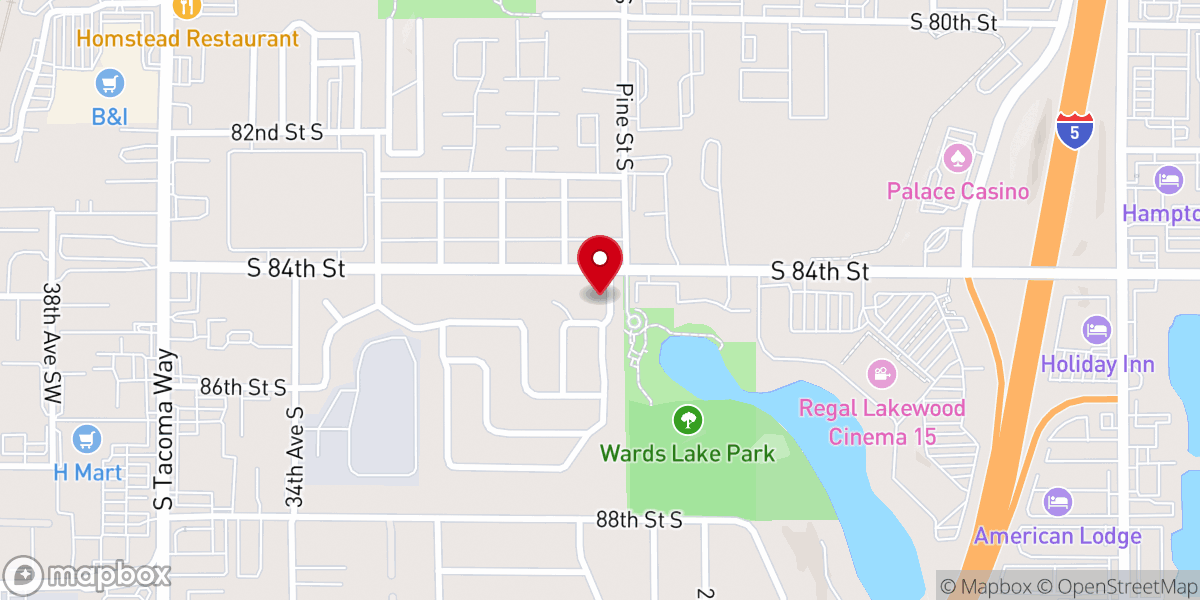 Map showing location of Restoration Life Lakewood WA