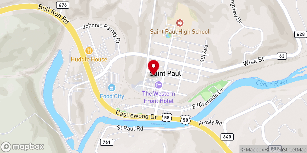 Map showing location of Saint Paul Assembly of God