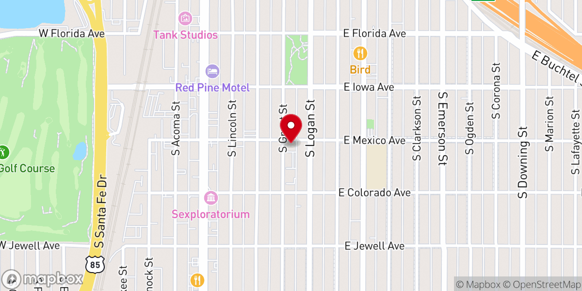 Map showing location of Highlands Church Denver