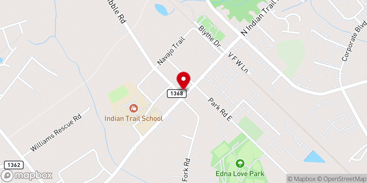 Map showing location of Indian Trail Presbyterian Church